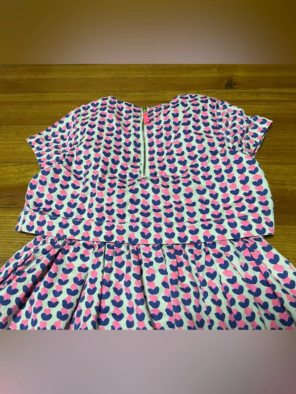 J Crew Crewcuts Pink & Blue Heart Print Casual Dress Size 8